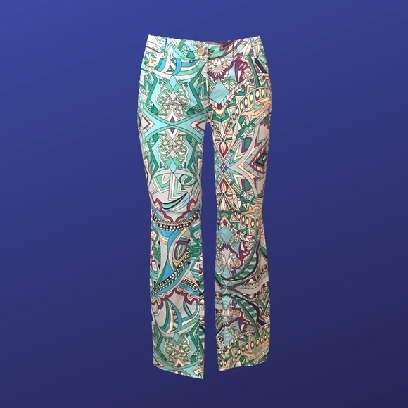 CHICO'S 5-Pocket Ankle Pants BLUE/PURPLE/WHITE MOSAIC PrintChico’s Size 0 EUC